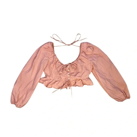 En Saison Cropped Peplum Ruffle Blouse | Coral | Small | Milkmaid, Cottagecore - Picture 6 of 11